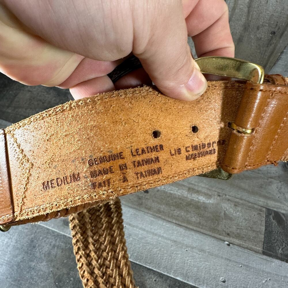Vintage Liz Claiborne Brown Braided Leather Belt Womens Sz Medium Woven Brass - Picture 6 of 9